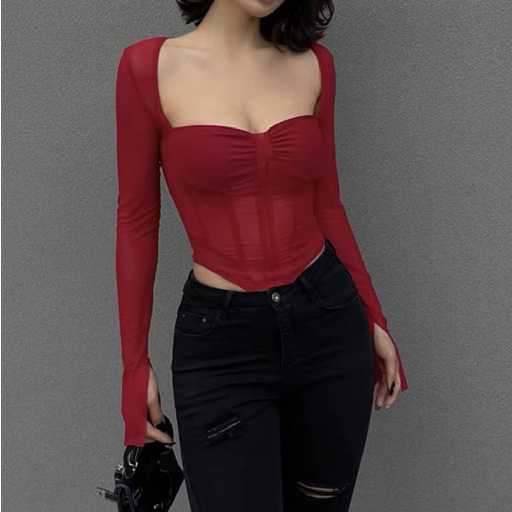 Urban Outfitters Red Long Sleeve Crop Top